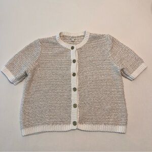 J. CREW Knitted White Gold Thread Button Short Sleeve Sweater Cotton Blend